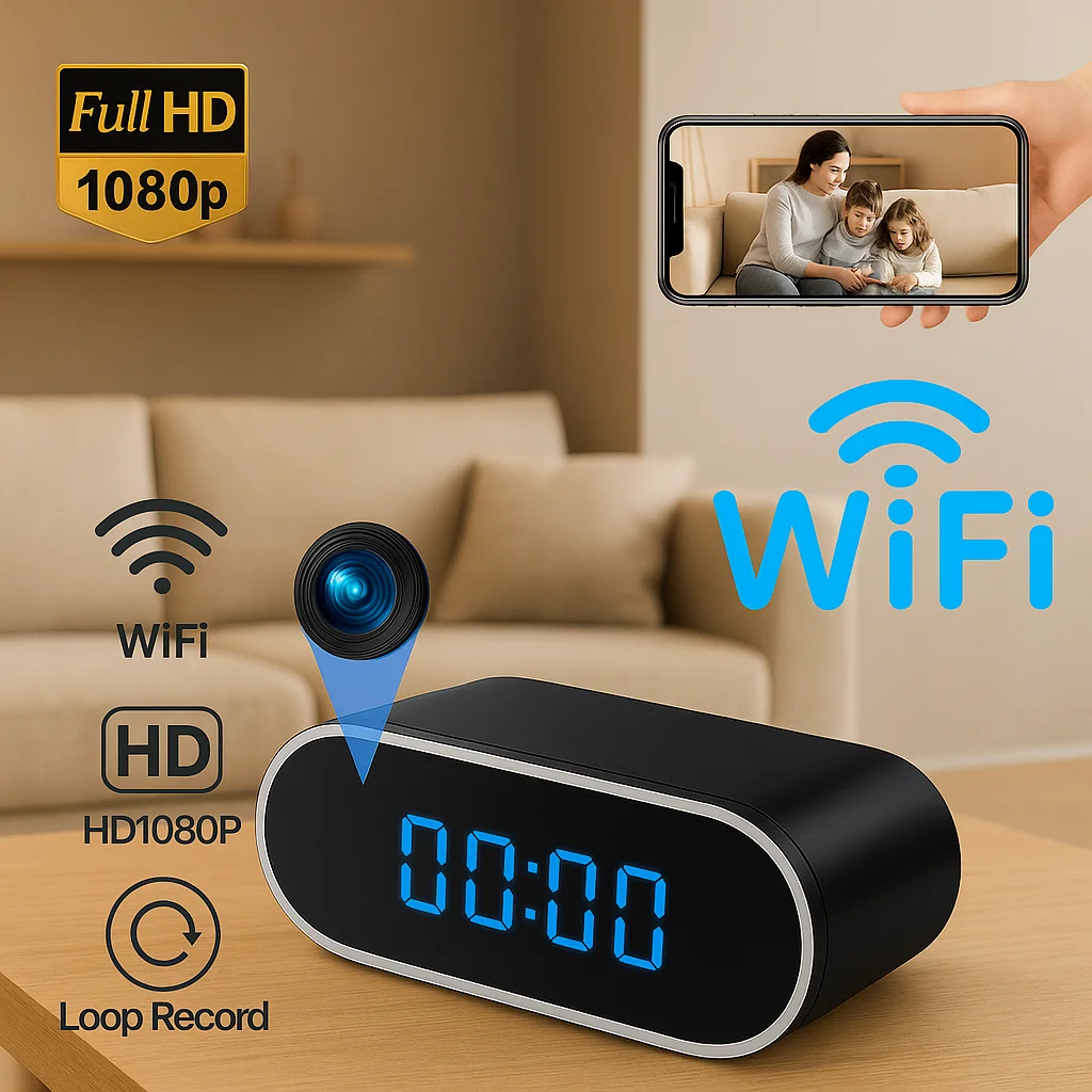 1080P WiFi Alarm Clock Camera with Wide-Angle HD Lens, IR Night Vision, Remote App Control – Home Security & Monitoring view 3