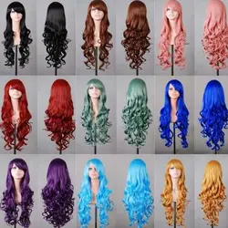 Vibrant Curly Wave Wig with Bangs - Synthetic Hair, Buckle Net Cap, Elegant Style for Women