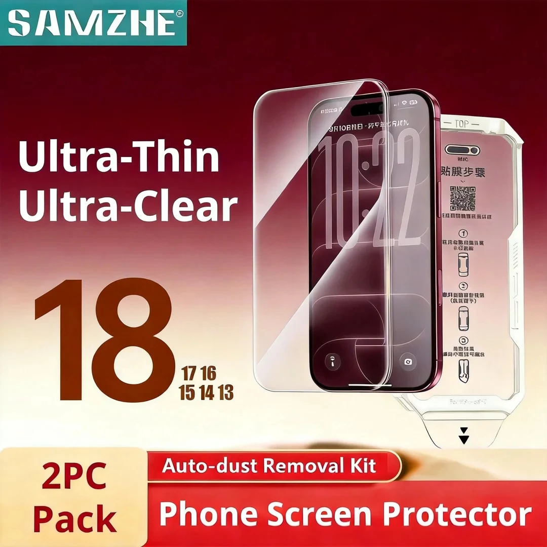 SAMZHE 2PCS HD-Glas für iPhone 18 17 16 15Pro Max Displayschutzfolie Vollbild-Schutz aus gehärtetem Glas mit staubfreier Kabine