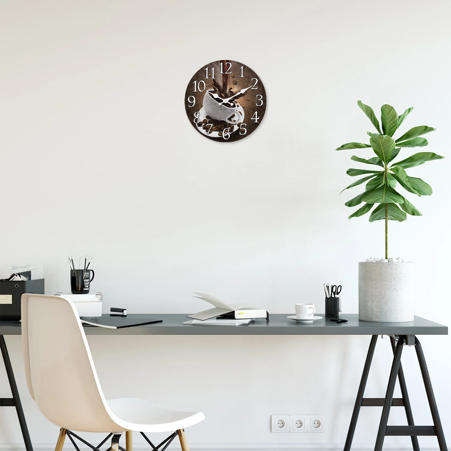 American Retro Coffee Cup Pattern Wooden Wall Clock for Living Room, Bedroom, Kitchen, Home Decoration, Silent Quartz Clock, Holiday Gift, 10