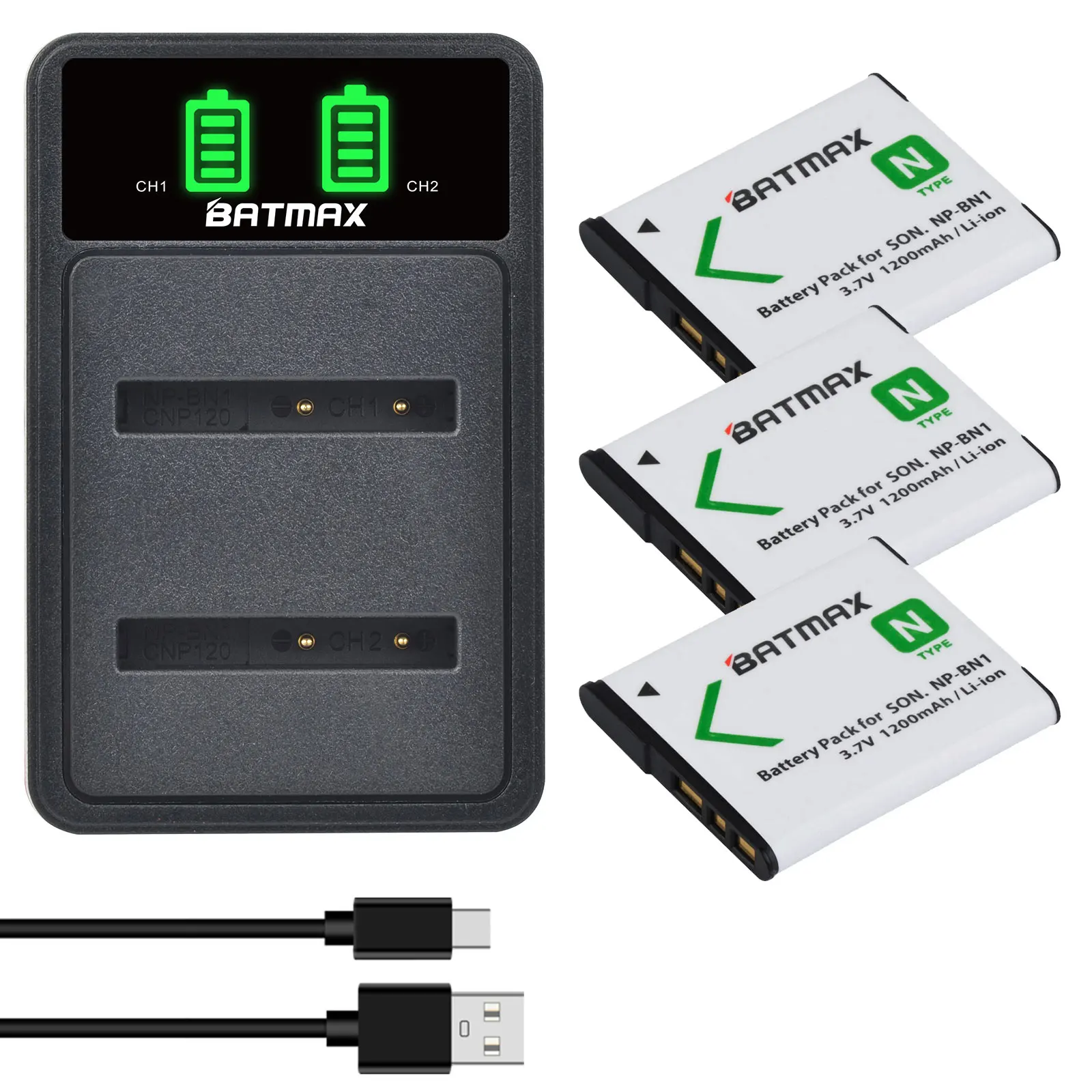 3-Pack NP-BN1 NPBN1 NP BN1 BN Battery&USB Dual Charger  for SONY DSC TX9 T99 WX5 TX7 TX5 W390 W380 W350 W320 W360 QX100 W370