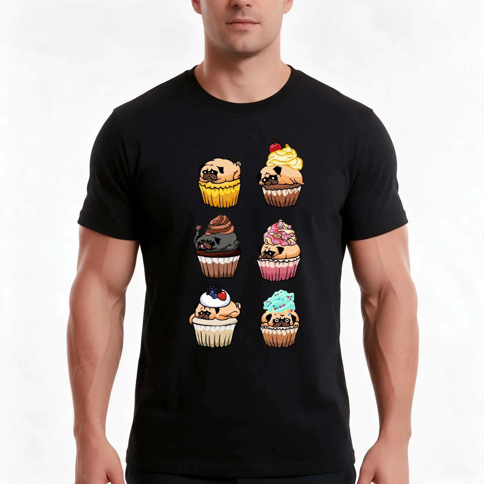 Cupcake Pugs Men T Shirt funny t shirts cotton