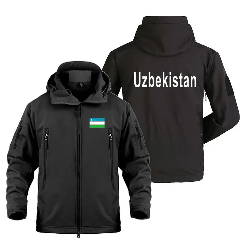 

Shark Skin Soft Shell Jackets Men Tactical Windproof jacket men Uzbekistan Print Jackets Mens Hooded Bomber Coats