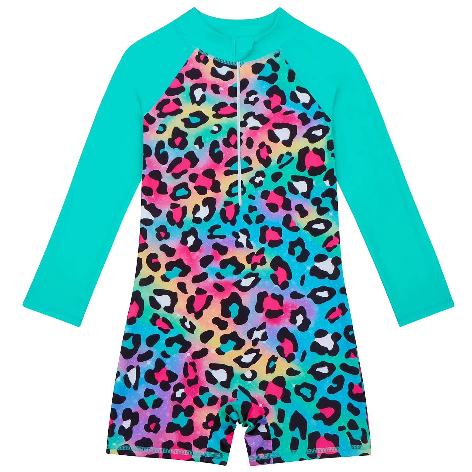 Kids Girl Swimsuit One Piece Girl's Swimwear Rash Guard Set Zipper Front Long Sleeve Leopard Print Bathing Suit for Beach 3-15Y