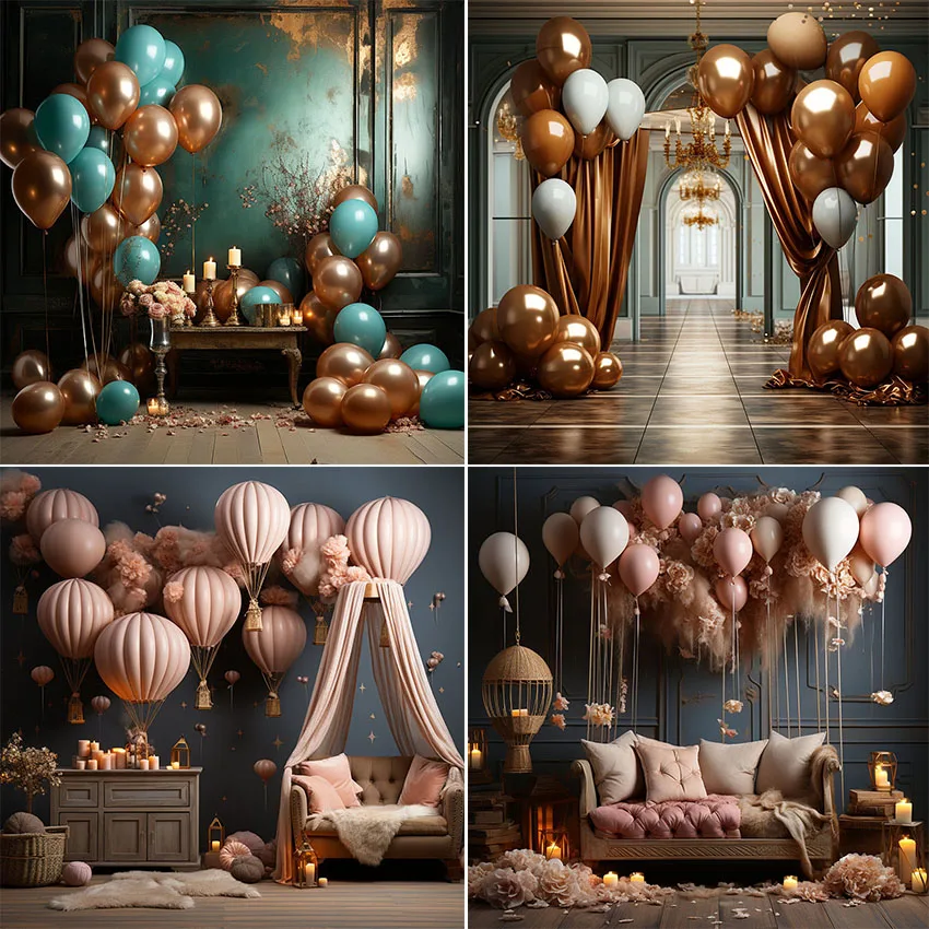 Mehofond Photography Background Indoor Hot Air Balloon Flower Kid Birthday Party Cake Smash Portrait Decor Backdrop Photo Studio