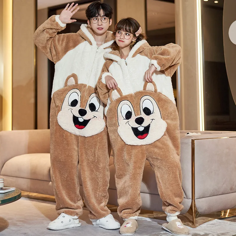 Cute Cartoon Sanrio Kuromi Cinnamoroll Conjoined Couple Pajamas For Men And Women In Winter Plush Home Clothing