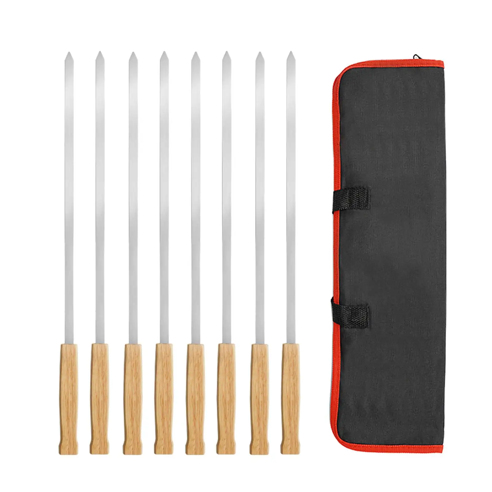 8 Pieces Barbecue Skewers Outdoor Cooking with Storage Pouch Reusable Kebab Skewers for BBQ Meats Grilling Prawn Seafood