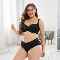 Women E-cup Bra Set Elegant Lace Plus Size Women's Underwear Set with Adjustable Straps Push-up Wireless Bra High for Comfort