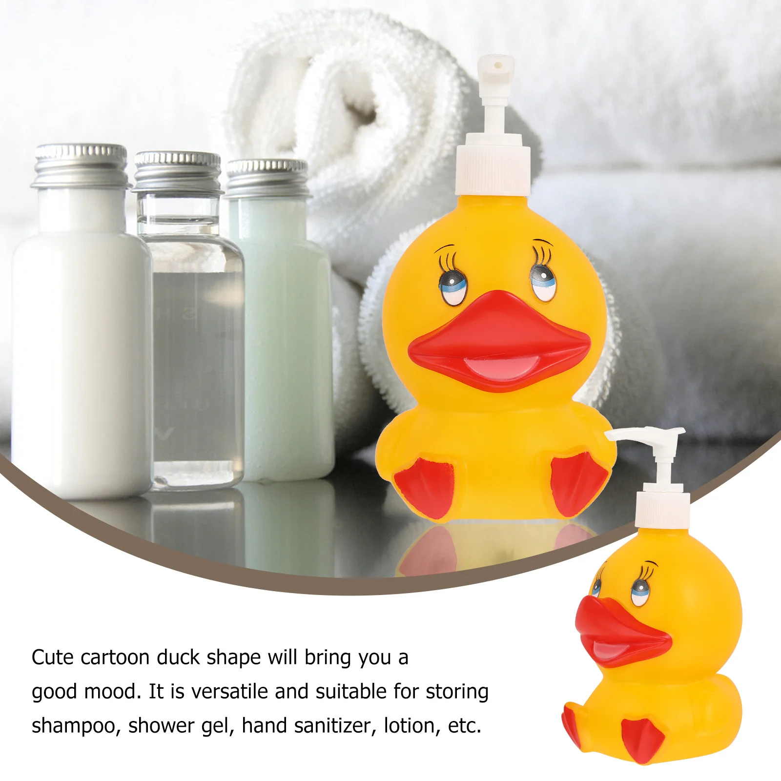 

1Pcs Cartoon Duck Travel Pump Bottle Vinyl Material Multipurpose Container for Shampoo Lotion Body Wash Camping