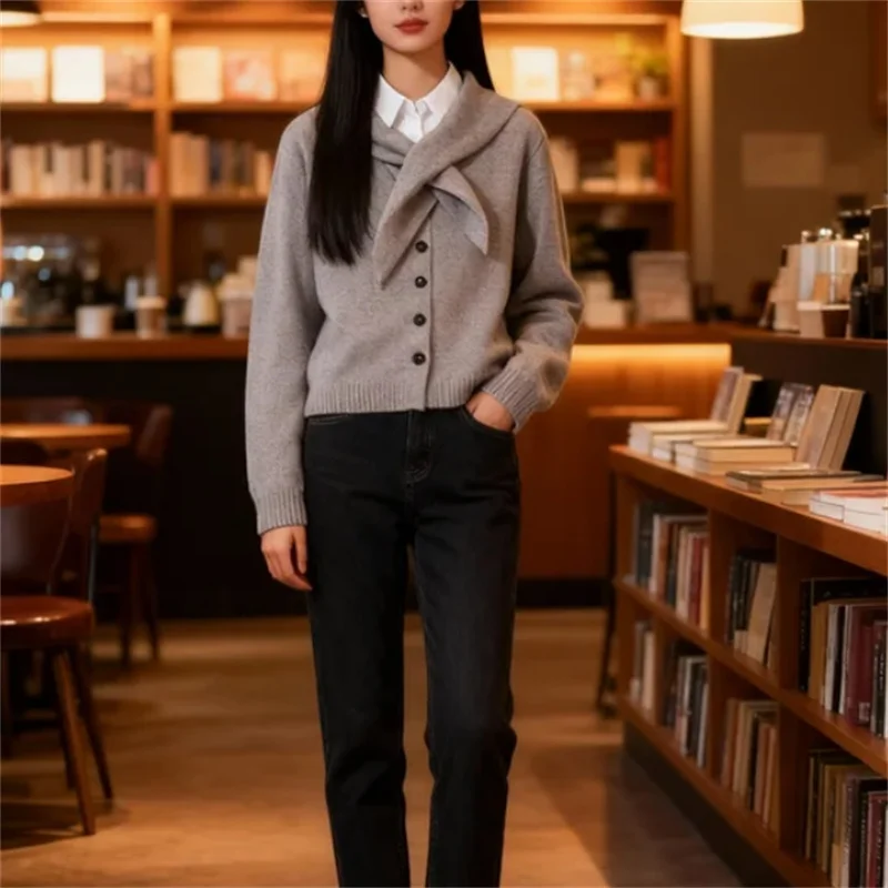 

Декоративная вязаная куртка для женщин, модный сексуальный шарф, осенняя мода, 2025 г.