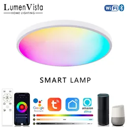 Luz de techo inteligente para el hogar y el dormitorio, lámpara LED RGB con aplicación de control de voz Alexa, Google, 30W, 40W, brillo decorativo, aplicación Tuya