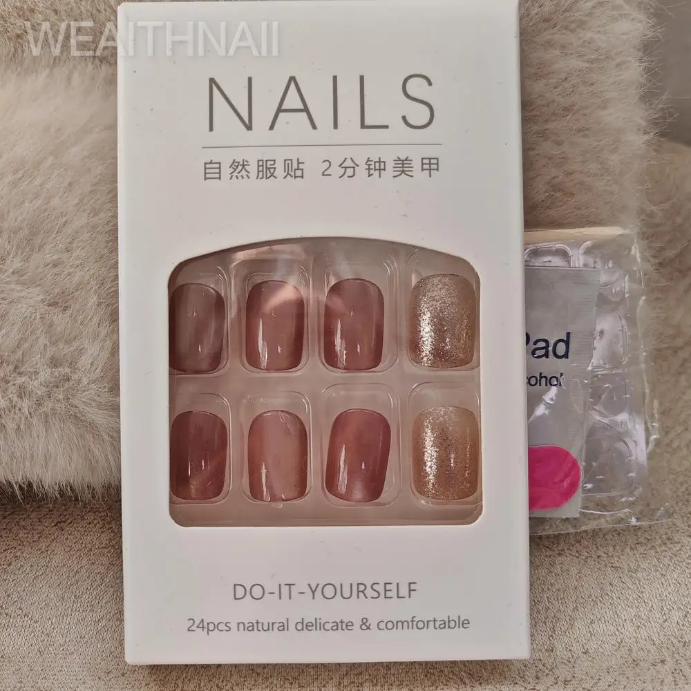 30 pezzi di unghie a pressione per occhi di gatto viola da donna, unghie finte, indossabili a forma quadrata e 1 set di kit per unghie in gelatina come regalo