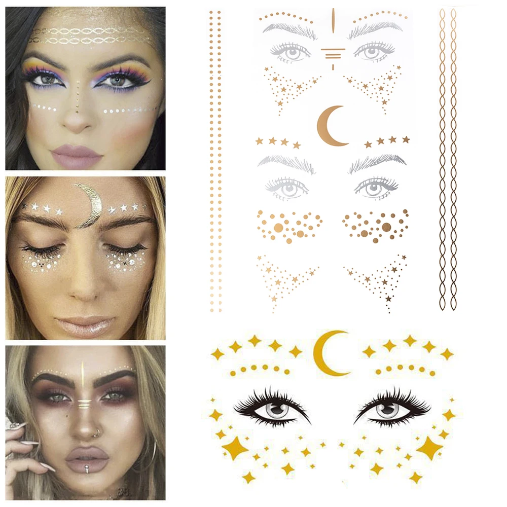 Gold Gesicht Aufkleber Wasserdicht Temporäre Gesicht Tattoo Festival Aufkleber Gesichts Klebstoff Glitters für Karneval Make-Up Auge Decals