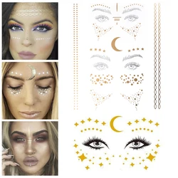 Gold Face Stickers Waterproof Temporary Face Tattoo Festival Sticker Facial Adhesive Glitters for Carnival Makeup Eye Decals