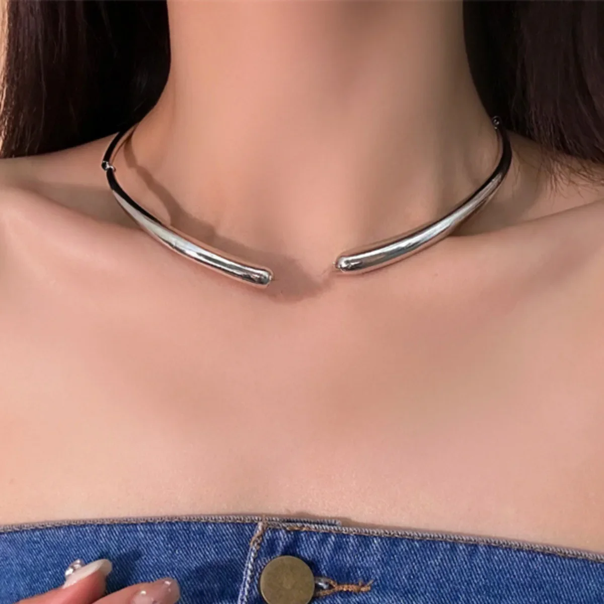 Personality simple drop collar ins cool style fashion steel collar everything choker high sense necklace