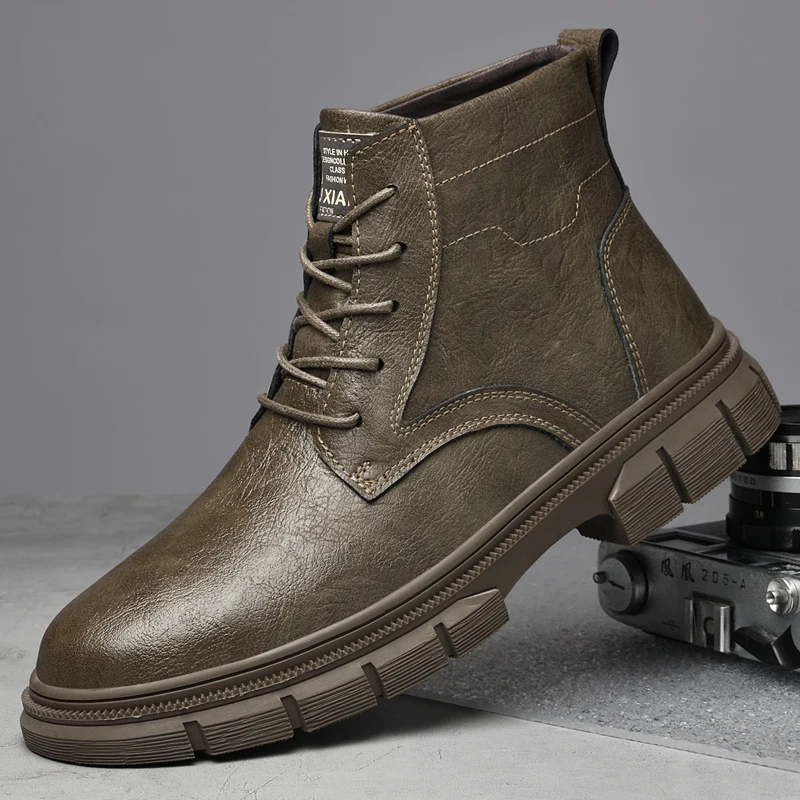 

Men Lace Up Boots Genuine High-top Multi-purpose Hiking High Quality Work Clothes Shoes Fashionable Comfortable High Top Boot