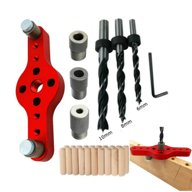 Pocket Hole Jig Aluminum Alloy 6/8/10mm Wooden Dowelling Drill Guide Punch Tool