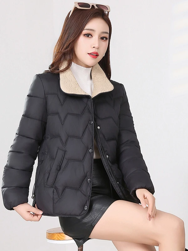 

Women's ort Puffer Cotton Jaet Stand Collar Loose Fit Slimming Winter Faion Outerwear Korean Sle Thiened Long Sve