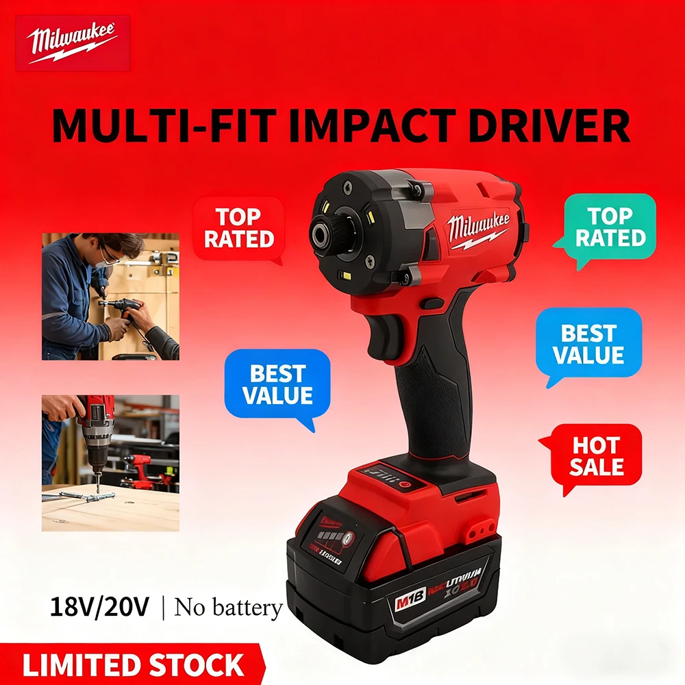 

NEW Reliable Milwaukee 18V Brushless Impact Wrench, 800N.M High Torque 4 Gears 1/2" Socket Cordless Electric Driver