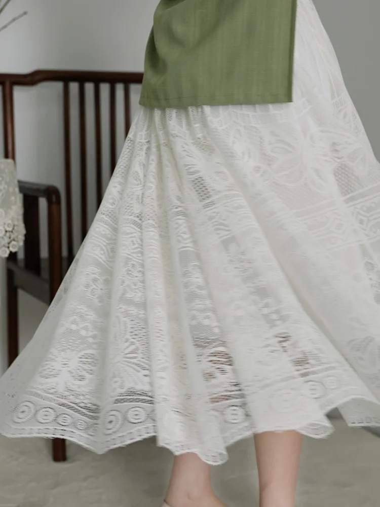 Elegant Ladylike Lace  Skirt Versatile Mid-Length Autumn New Style Daily Wear Low Waist Design Polyester Fabric
