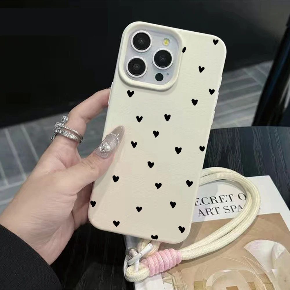 Чехол для телефона с черным ремешком-шнурком для iPhone 17, 16, 15, 14, 13, 12, 11 Pro Max, 16, 15, 14 Plus, 17, 16, 15 Pro, 17 Air, силиконовый матовый чехол