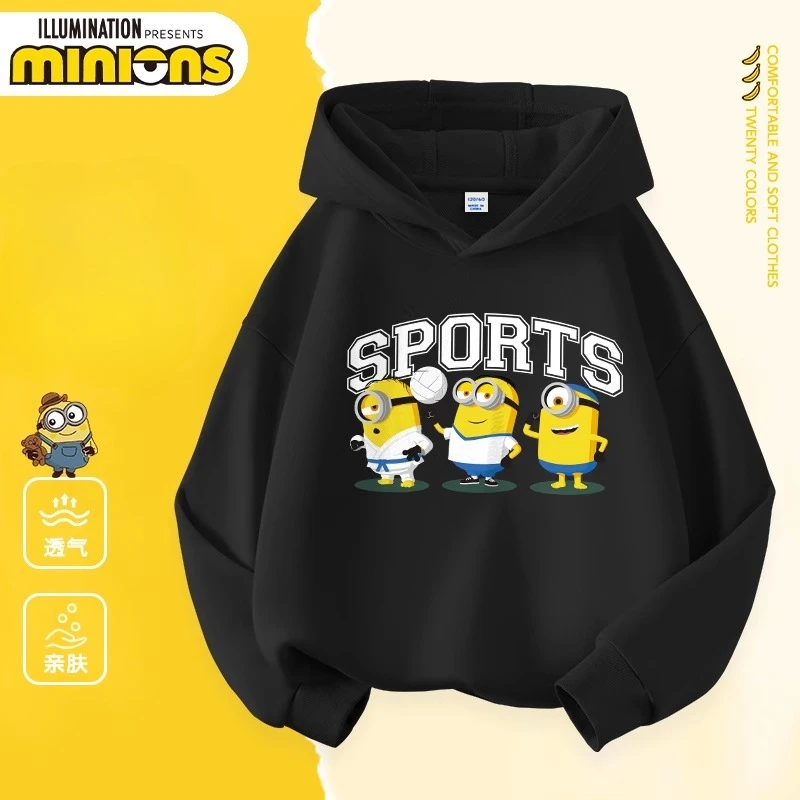 سويت شيرت Despicable Me Minions مطبوع على الموضة للأطفال للخريف والشتاء، سويت شيرت بقلنسوة مريح عالي الجودة