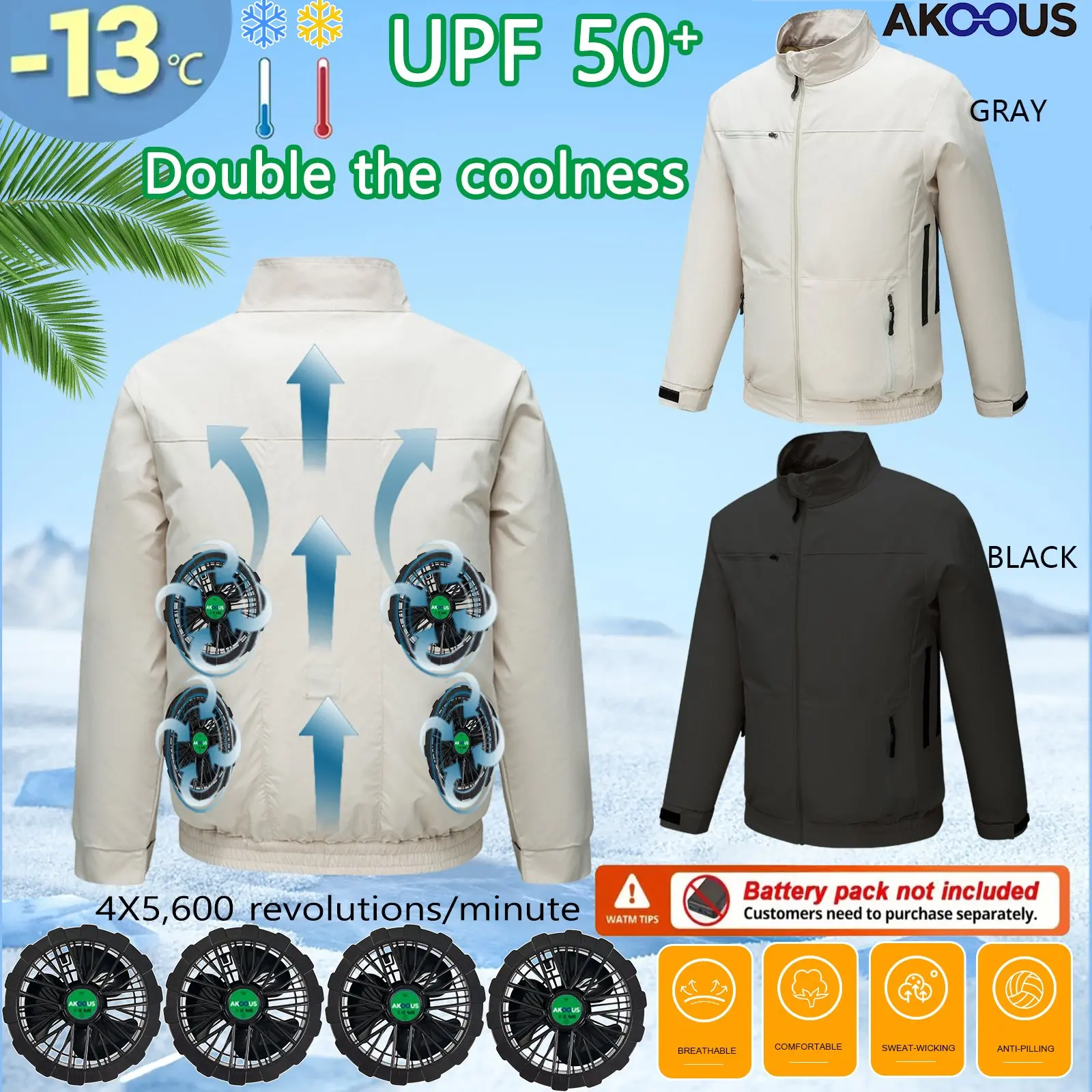 6500RPM 12V/5V USB Cooling Fan Vest Unisex Air Conditioned Clothes Summer Cooling Jacket Work Outdoor Camping Hiking Fishing Hea