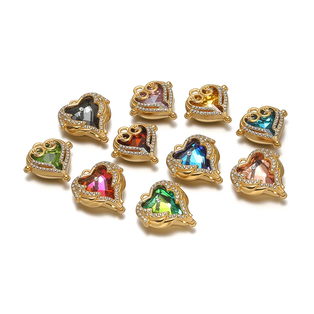 2 Stück Gold Edelstahl Hohlflügel Herz Zirkon Charms für DIY Halsketten Anhänger Ohrringe Schmuckherstellung Großhandel – Detail 1