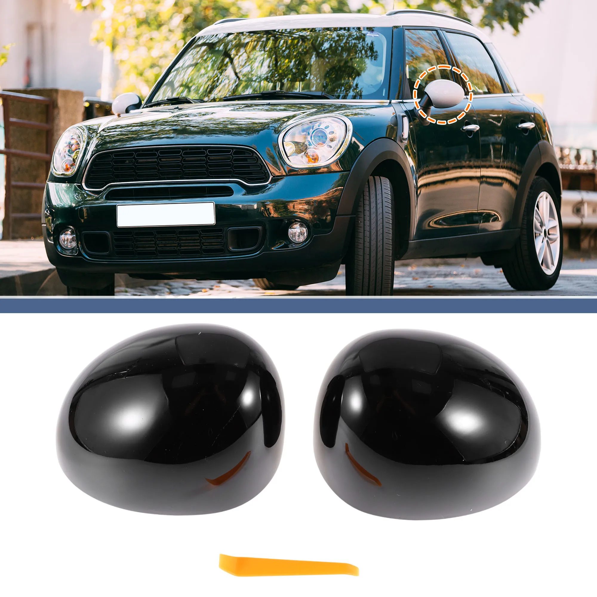 

UXCELL Left Right Mirror Cover Cap Replacement Gloss Black for Mini F54 Clubman