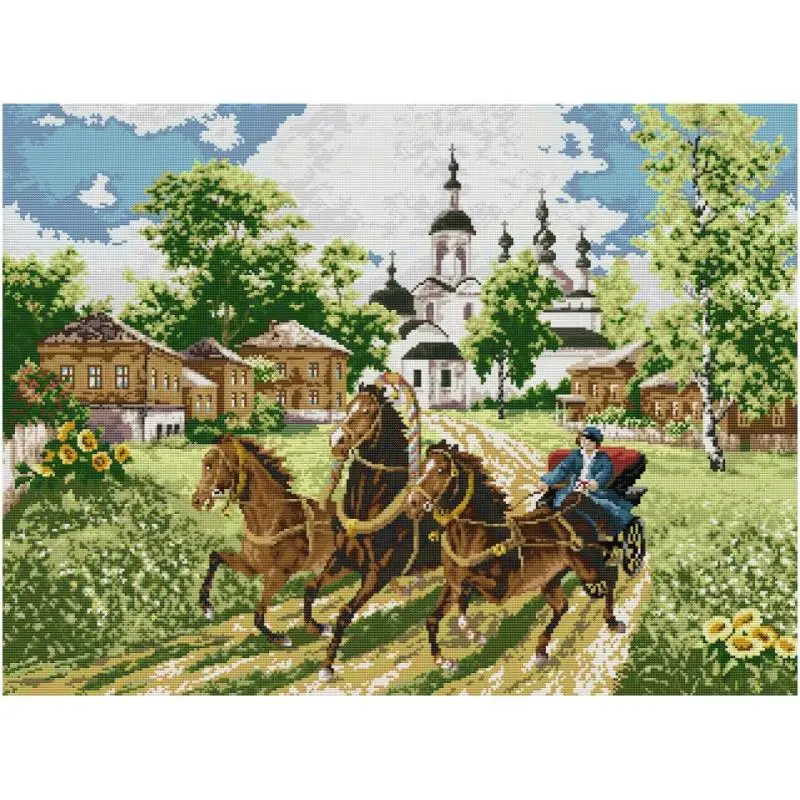 Galloping Horse Animal Scenery Pattern Cross Stitch Kits Aida 14 16 11CT White Canvas Printed Cloth Cotton Thread Embroidery Set