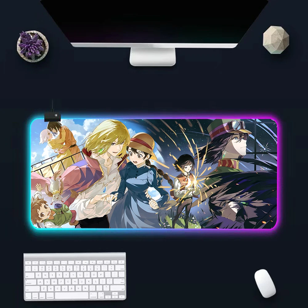 

Classic Movie Moving Castle RGB Pc Gamer Keyboard Mouse Pad Mousepad LED Glowing Mouse Mats Rubber Gaming Computer Mausepad