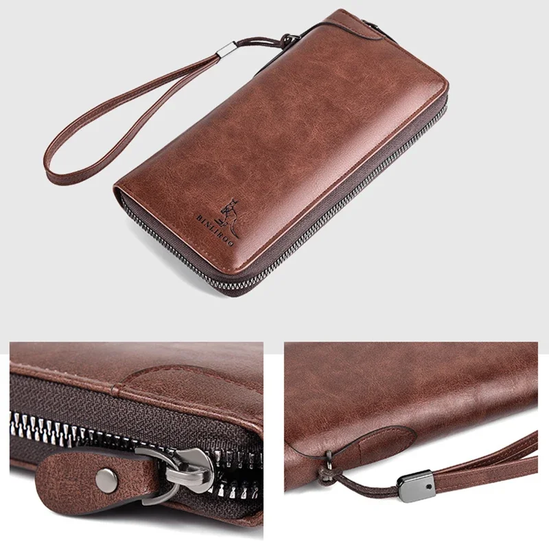 High Quality Men's Long Zipper Pu Leather Wallet for Man RFID Blocking Business Blue Clutch Bag Credit Card Holder Purse Wallets