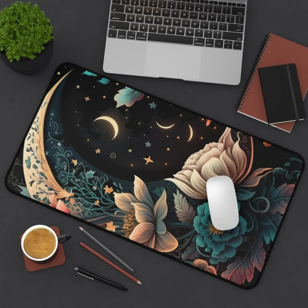 

New moon and flower mouse pads in the sky PC game accessories rubber anti-slip washable desktop decoration, high-quality carpet