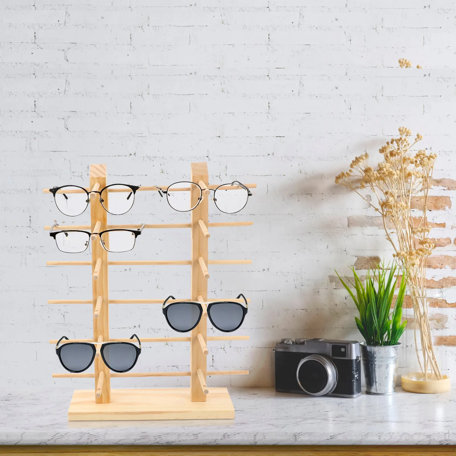 

High Capacity Wood Style Sunglass Organizer Attractive Display Rack For Favorite Glasses And Sun Glasses