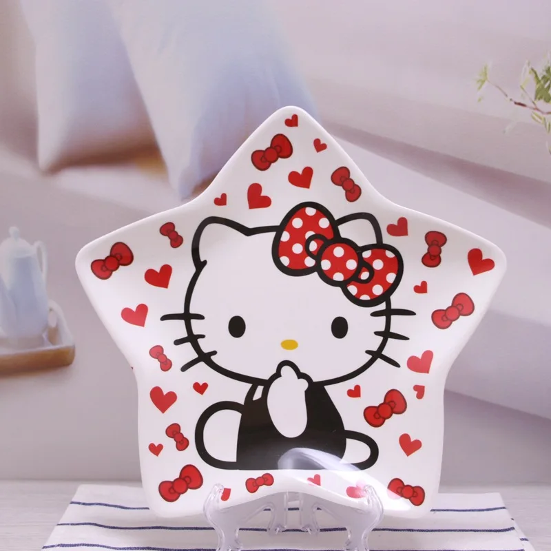 Kawaii Hello Kitty Dinner Plate Sanrio Anime Imitation Ceramic Tableware Cartoon Children Dessert Cake Fruit Plates Snacks Tray