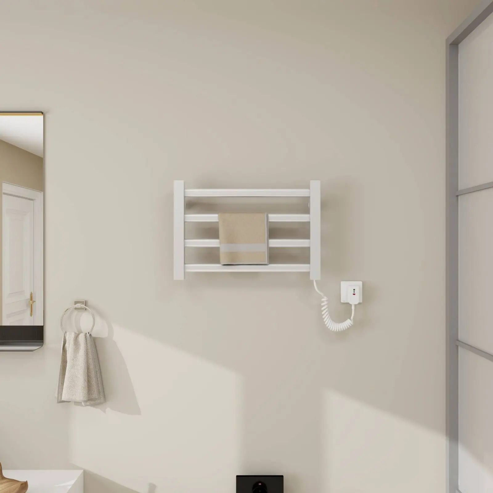 

Electric Heated Towel Rack No Drill Electric Towel Warmer Bathroom Accessory Fast Drying Anti Mold for Restroom