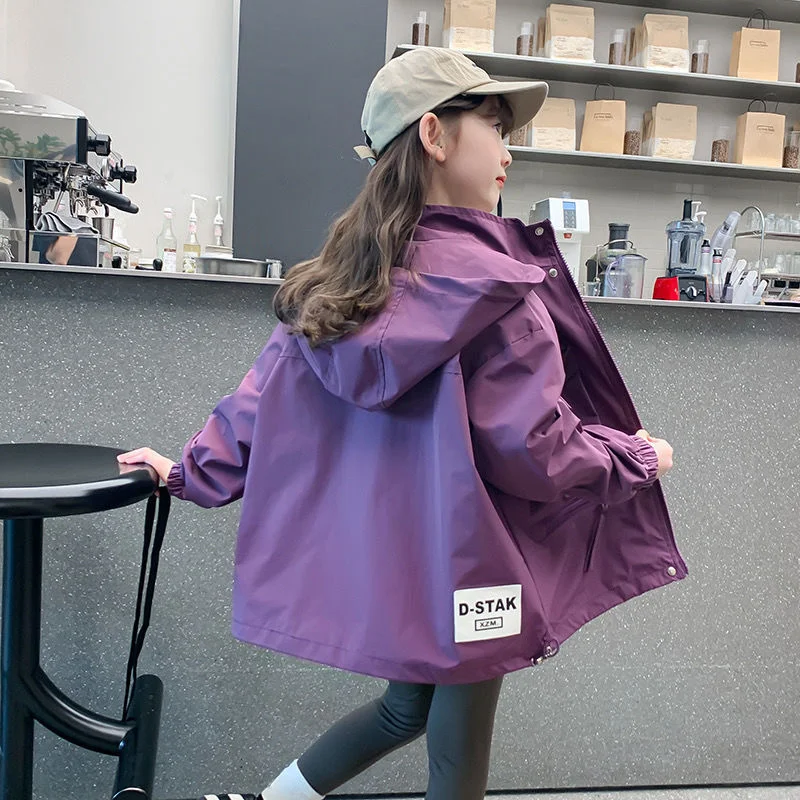 Girls Coat Overcoat Jacket Windbreak Outerwear 2024 Purple Spring Autumn Cotton Plus Size Teenagers Children\'s Clothing