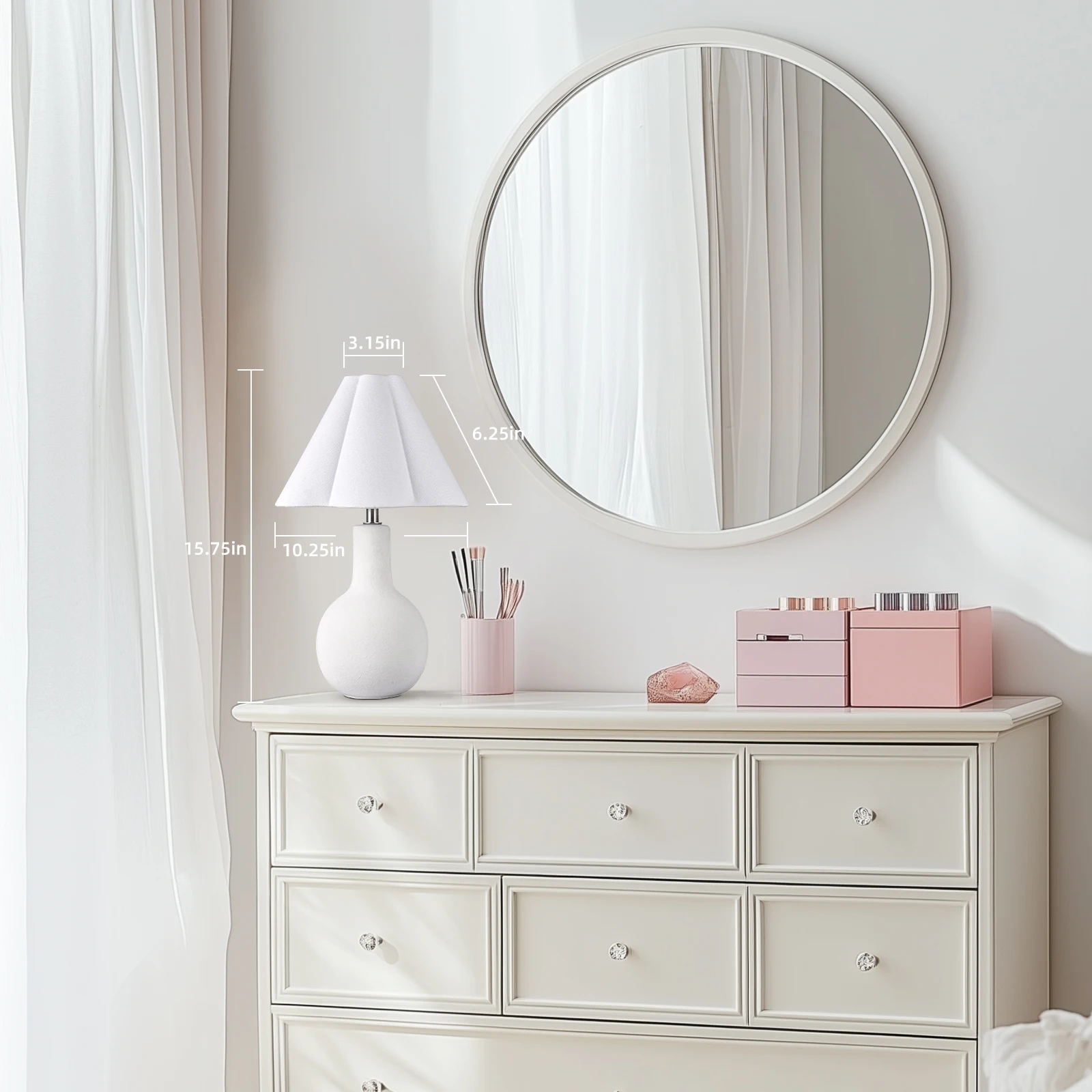 16" Minimalist Ceramic Small Table Lamp, Handcrafted Accent Lamps For Living Room End Tables, Bedroom Bedside, Kitchen