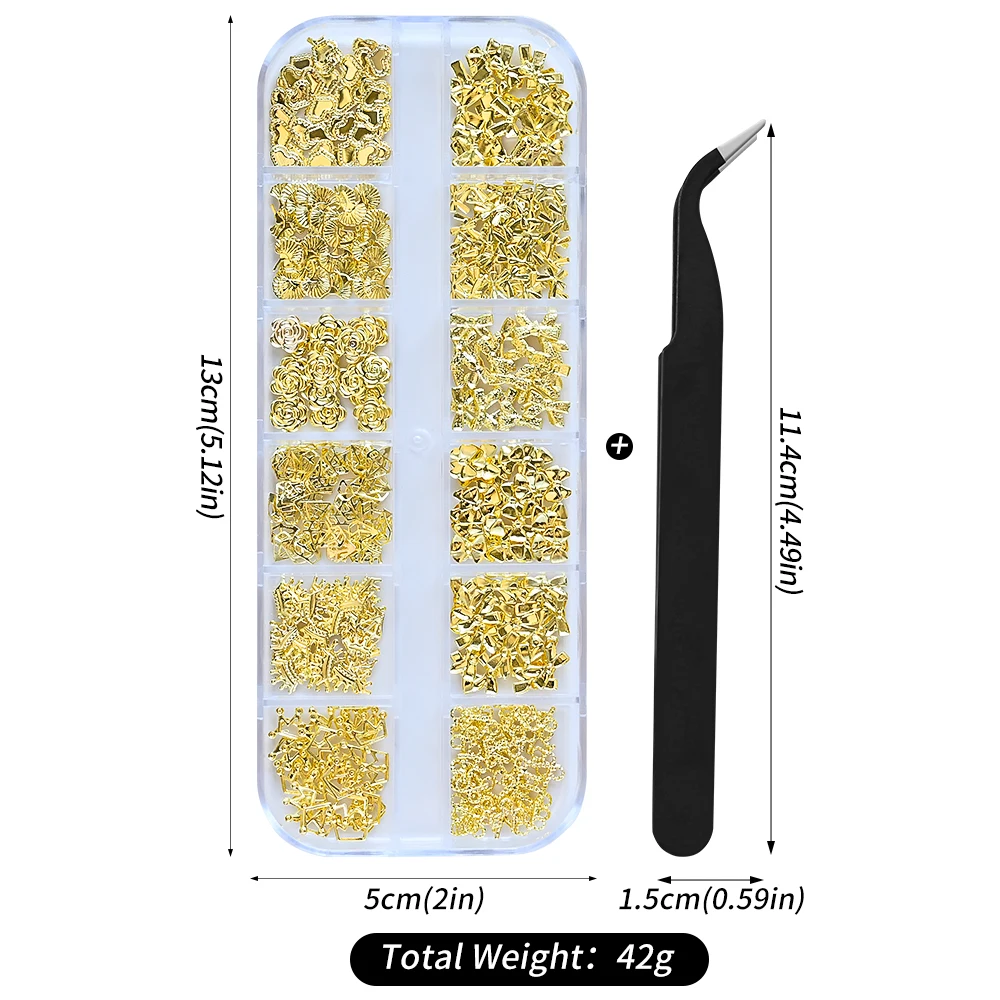 مزيج من السبائك المعدنية عقدة فيونكة الأظافر سحر الفن ، الذهب شريط صغير ، القوس ، القلب ، الزهور ، تاج ، المجوهرات ، حجر الراين الأظافر للمانيكير ، 12 شبكة