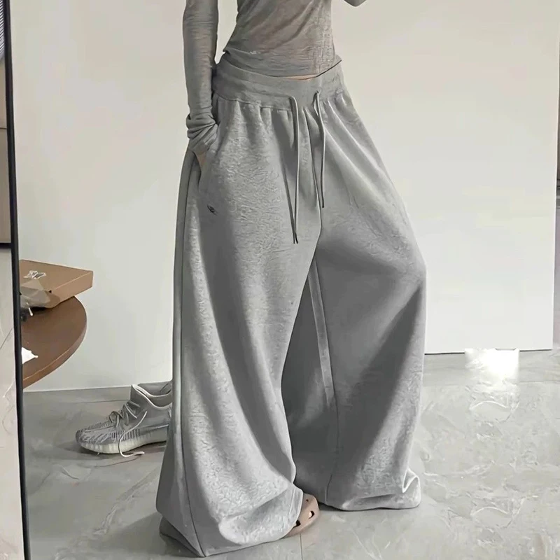 アメリカンレイジージャズスウェットパンツ女性ソリッドカジュアルルーズワイドレッグパンツヒップホップハイウエストストリートダンス原宿Y2Kパンツ