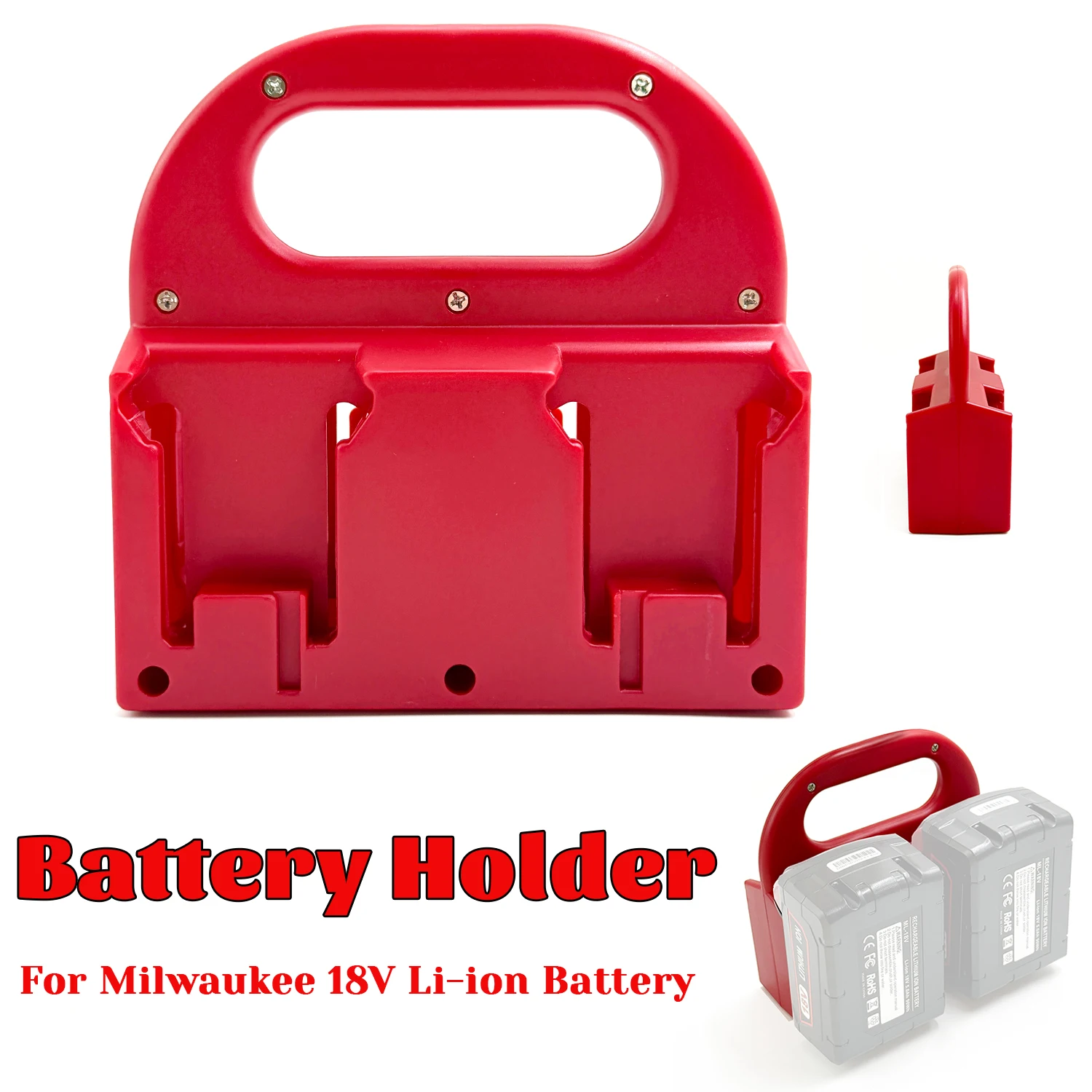 Battery Mount Holder For Milwaukee 18V,4 Slot Organizer Rack with Carry Handle,Ballistic Polycarbonate for Workshop Garage