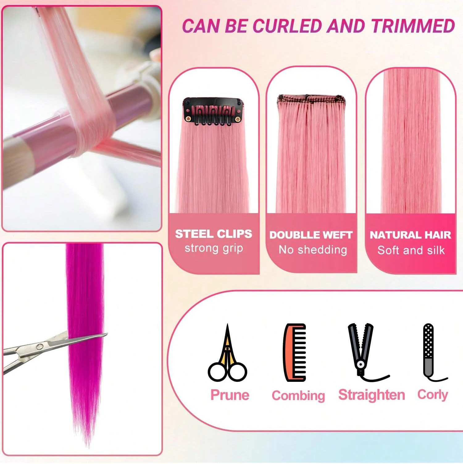 10개 멀티컬러 헤어 익스텐션 하이라이트 헤어 클립 인조 헤어 익스텐션 스트레이트 헤어피스 여성용 코스프레 파티용