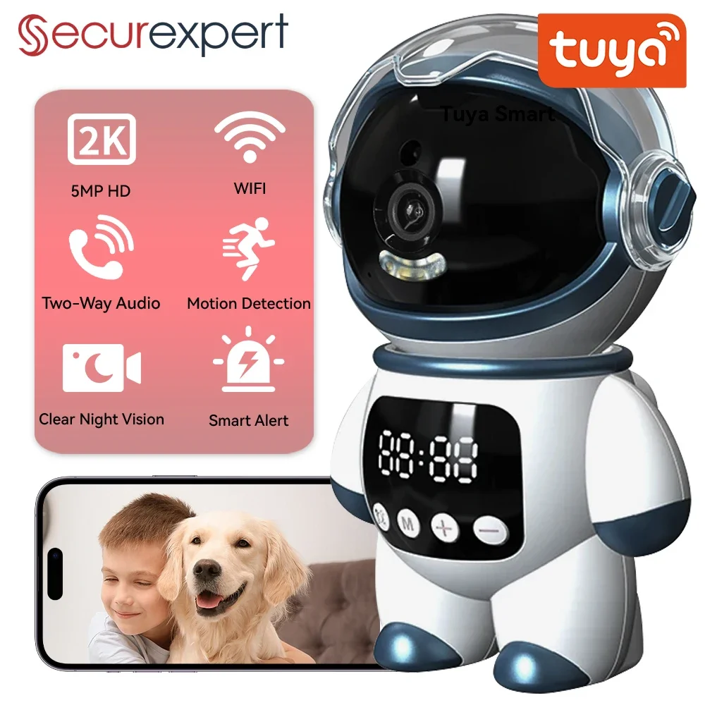 Tuya Smart Astronaut Wireless IP PTZ Camera 5MP WiFi Indoor Robot Baby Monitor Two Way Audio Motion Detection Video Robot Webcam
