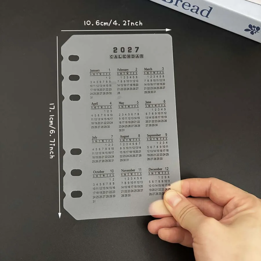 2027 A5/A6 Loseblatt-Kalender-Trennblatt mit 6 Löchern, langlebiges, transparentes, mattiertes PP-Material für die Zeitplanung, Rückseite – Detail 2