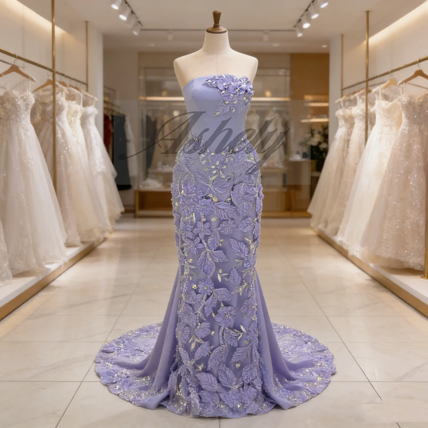 

High Quality Lilac Women's Formal Evening Gown Strapless Mermaid Floor Length Wedding Guest Party Dress Prom Occasion Customzied