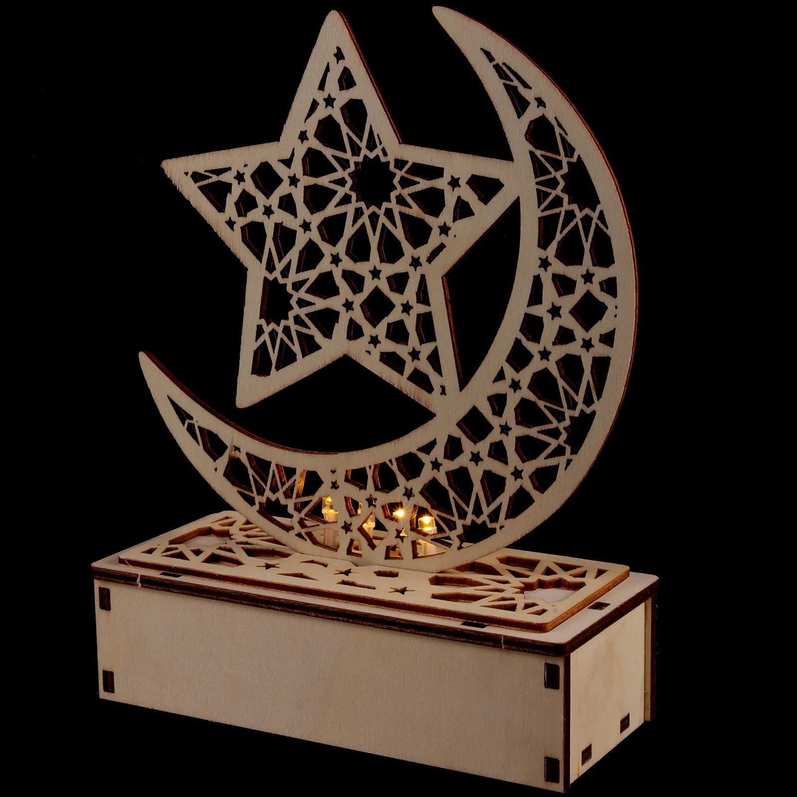 ضوء القمر الخشبي رمضان مبارك عيد الديكور الإسلامي مصباح نجمة غرفة نوم المنزل هدية احتفالية ديكور رمضان #5