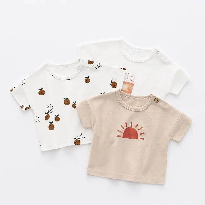 2024 Baby Boys Pure Cotton Short Sleeve T Shirts Casual Shirt Soft Kids Girls Tees O-neck Pullover Newborn Tees Toddler Top