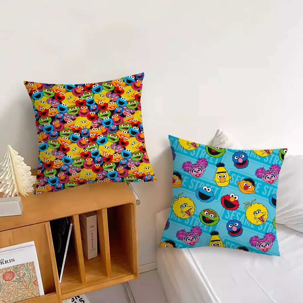 Cartoon S-Sesame Cute S-Street Colour cushion Living Room Bedroom Headboard Backrest Cushion Square Cushion Nap Time Pillow Case