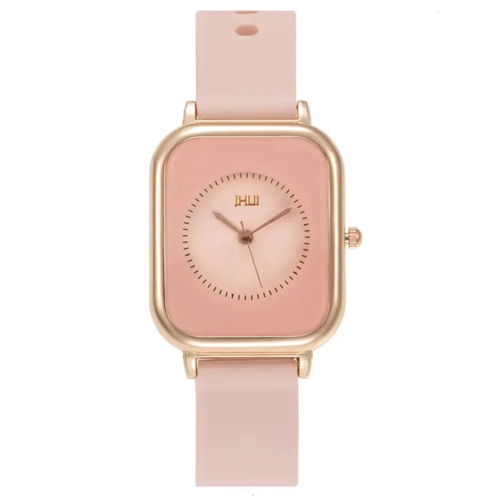 Reloj deportivo informal para mujer, relojes de pulsera de cuarzo con correa de silicona rectangular, color rosa