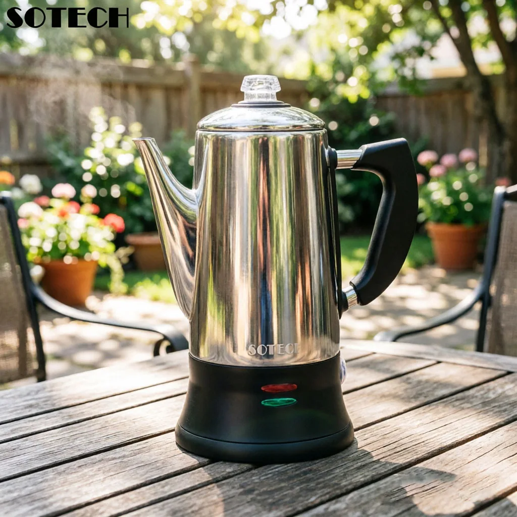 Stainless Steel Electric Coffee Percolator 1.8L 110V Power 12 Cup Coffee Pot Automatic Closing Reusable Filter Coffee Machine